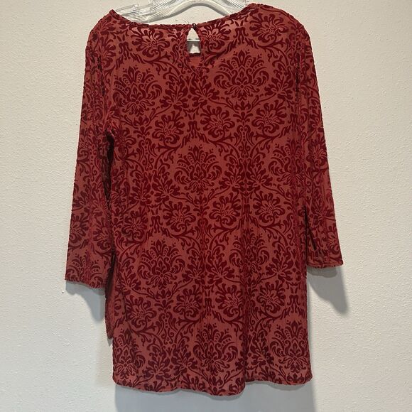 Cato Womens Velvet Burn Out Top Small Tunic Semi Sheer Floral Modest Stretch - Picture 6 of 13